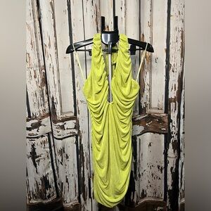 Elegant Lime Green Ruched Dress